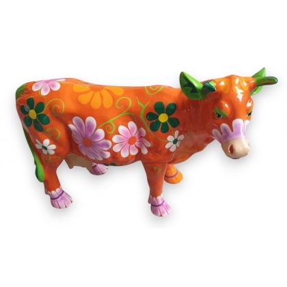 Petite vache en résine orange brillant