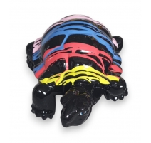 Tortue en résine noire, coulures de couleur