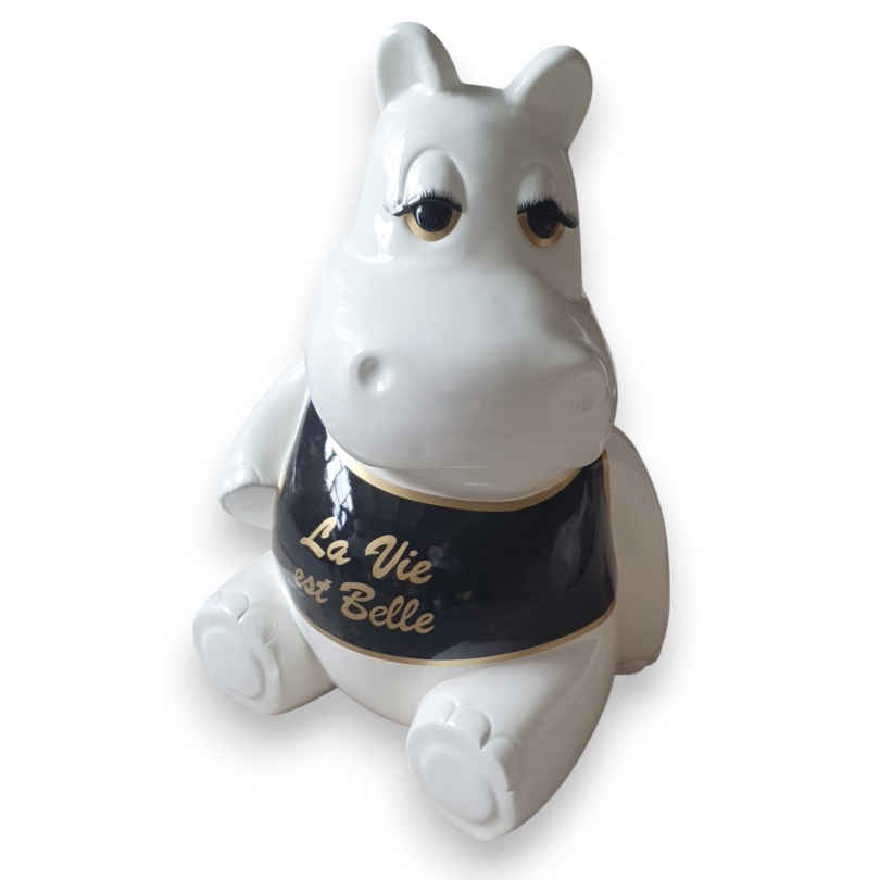 Hippopotame \"La vie est belle\" en résine