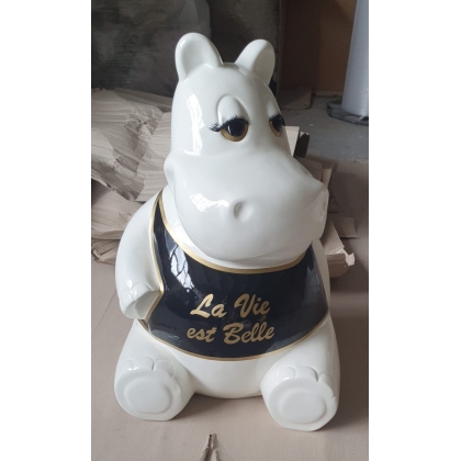 Hippopotame \"La vie est belle\" en résine