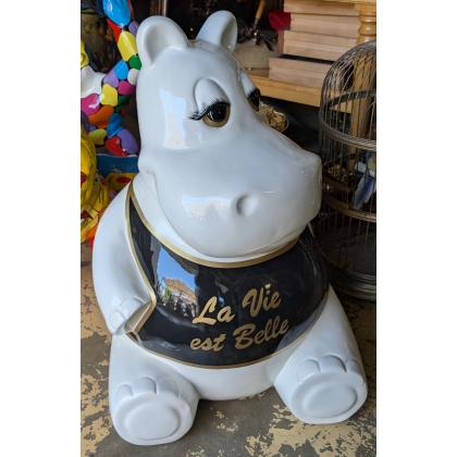 Hippopotame \"La vie est belle\" en résine