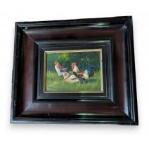 Tableau "Coq et poule" signé A. SCHÖNIAN