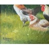 Tableau \"Coq et poule\" signé A. SCHÖNIAN