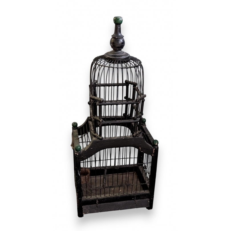 Cage à oiseaux en bois peint noir