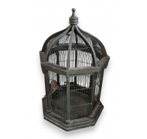 Cage à oiseaux octogonale en bois peint vert