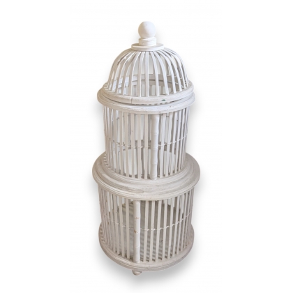 Cage à oiseaux ronde en bois peint blanc