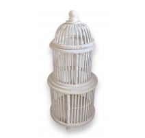 Cage à oiseaux ronde en bois peint blanc