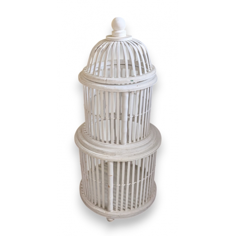 Cage à oiseaux ronde en bois peint blanc