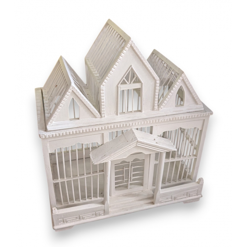 Cage à oiseaux Maison en bois peint blanc