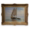 Tableau \"Au large sur le lac\" signé BAUDIT 1927