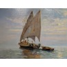 Tableau \"Au large sur le lac\" signé BAUDIT 1927