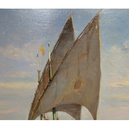 Tableau \"Au large sur le lac\" signé BAUDIT 1927