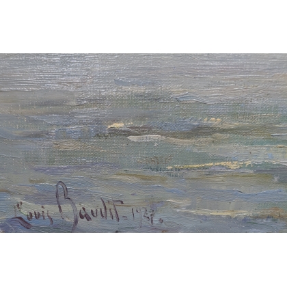 Tableau \"Au large sur le lac\" signé BAUDIT 1927