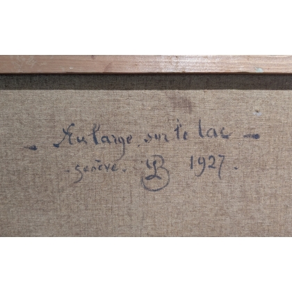 Tableau \"Au large sur le lac\" signé BAUDIT 1927