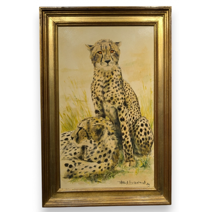 Tableau \"Guépards\" signé B. BAVAUD 83