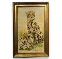 Tableau "Guépards" signé B. BAVAUD 83