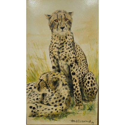 Tableau \"Guépards\" signé B. BAVAUD 83