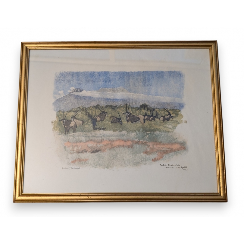 Gravure "Troupe d'oryx" signée Robert HAINARD