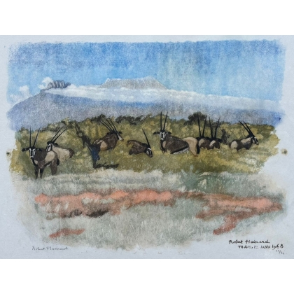 Engraving entitled ‘Herd of Oryx’, signed by Robert HAINARD