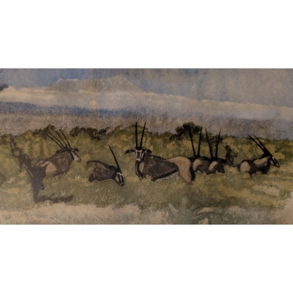 Engraving entitled ‘Herd of Oryx’, signed by Robert HAINARD