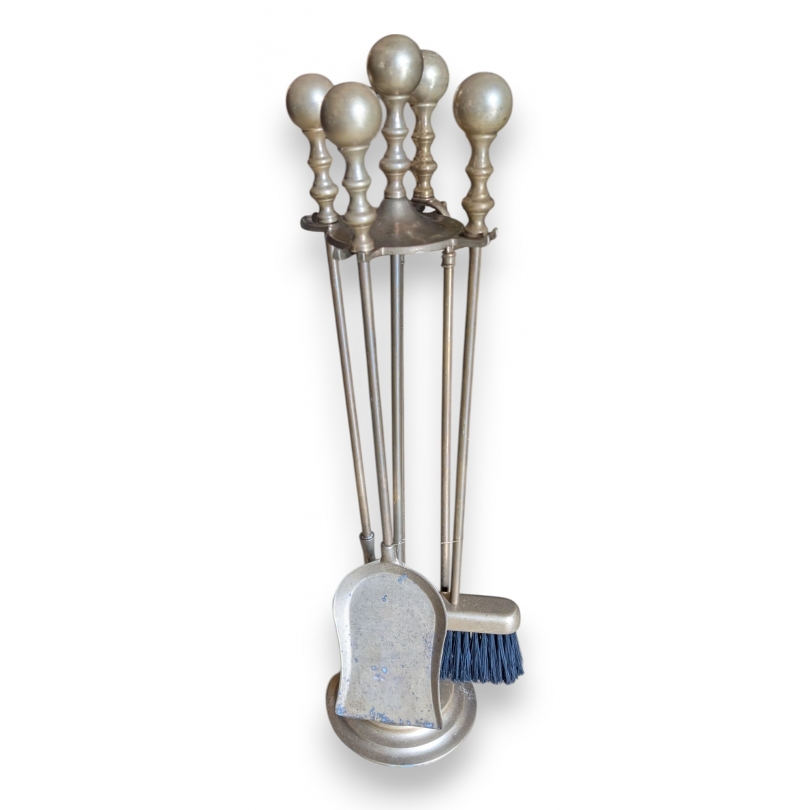 Lot d'outils de cheminée en laiton