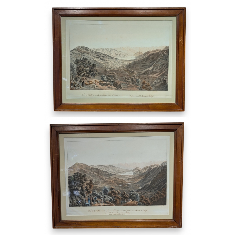 Paire de gravures "Lac de Lowertz" par WEIBEL