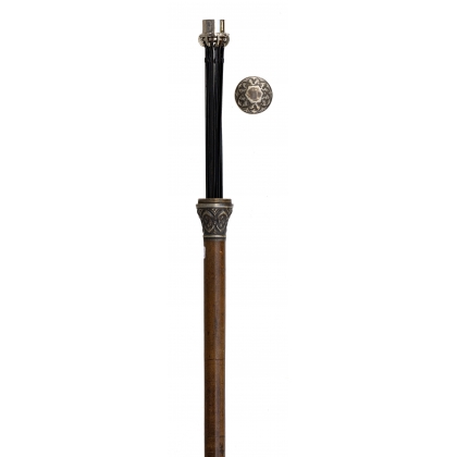 Umbrella walking stick with a silver-coloured metal knob