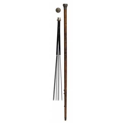 Umbrella walking stick with a silver-coloured metal knob