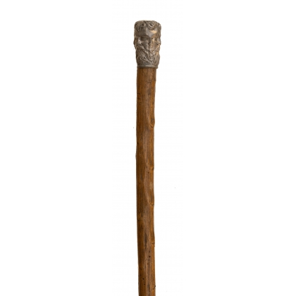 Pewter walking stick with a four-faced pommel