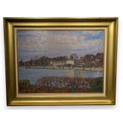 Tableau \"Rolle vu de l\'Ile\" signé C. CHINET