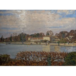 Tableau \"Rolle vu de l\'Ile\" signé C. CHINET