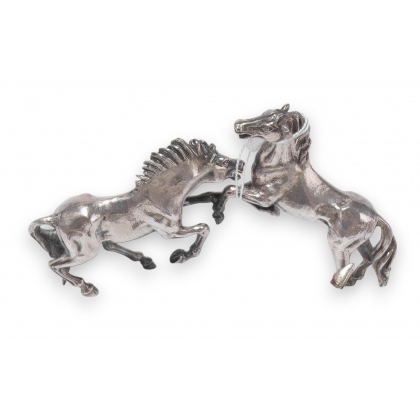 Combat de chevaux miniature en argent 833