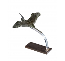 Bronze Héron en vol par Claude DE MUZAC