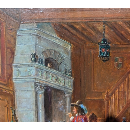 Tableau \"Mousquetaire à la cheminée\" signé ROTH