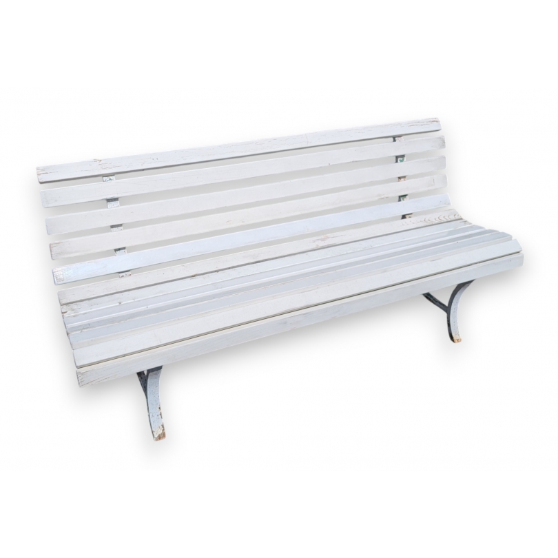 Banc de jardin avec pieds en fer et lattes blanche