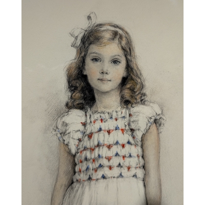 Dessin "Jeune fille et son chien" signé DE PORET