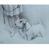 Dessin "Jeune fille et son chien" signé DE PORET