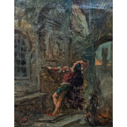 Tableau \"Roméo et Juliette\" signé FORTUNY