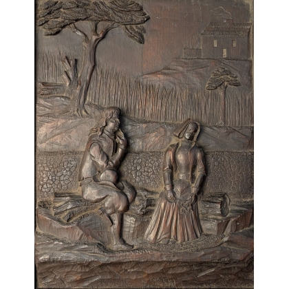 Paire de panneaux en bois sculpté