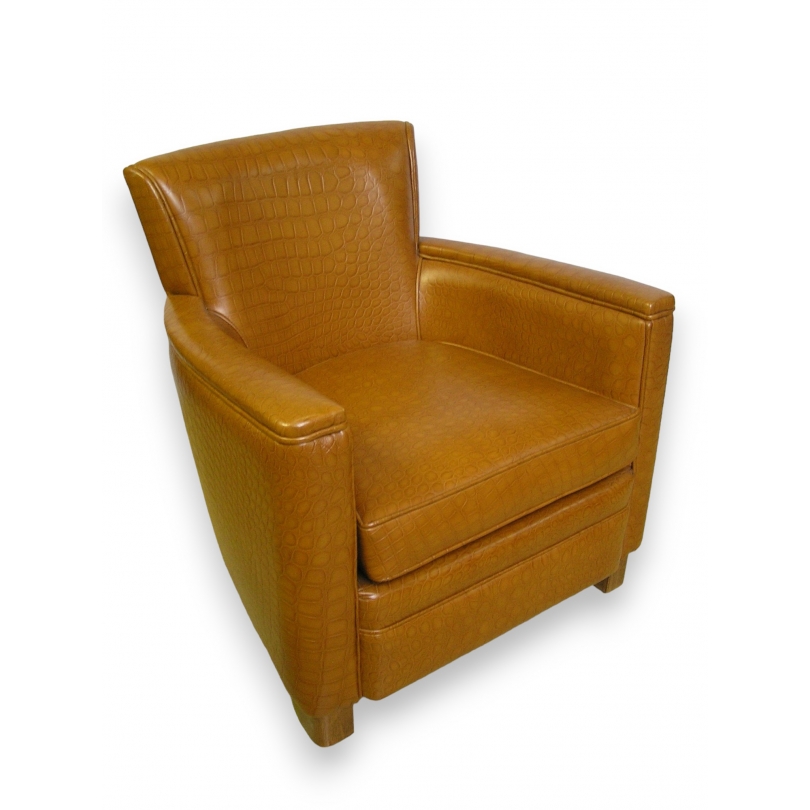 Faux-leather armchair, honey-coloured, from  Moinat SA  - Antiques and home décor