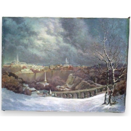 Tableau "Vue de Ville en hiver". Daté 1944.