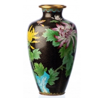 Vase en émail cloisonné Fleurs, fond noir