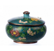 Boite en émail cloisonné Fleurs, fond bleu