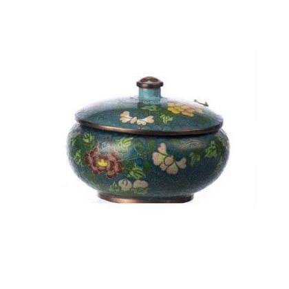 Cloisonné enamel box with flowers, blue background