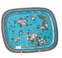 Vide-poche rectangulaire en émail cloisonné Fleurs