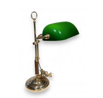 Lampe de banquier en laiton et bois