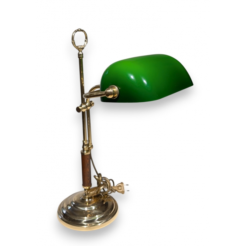 Lampe de banquier en laiton et bois