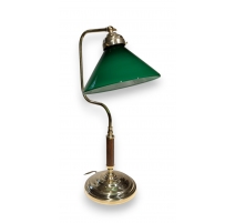 Lampe de banquier en laiton et bois