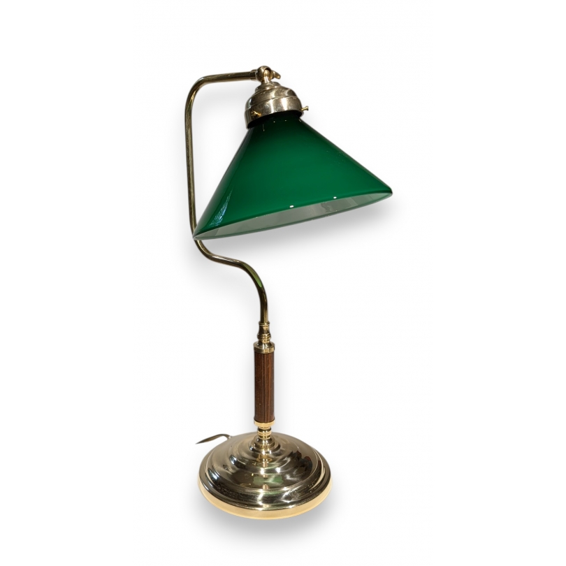 Lampe de banquier en laiton et bois