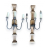 Paire d'appliques Balustre en fer forgé et bois